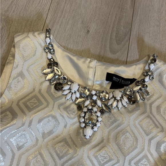 NEW White House Black Market ivory jacquard beaded Dress Sz 2 - Picture 4 of 9